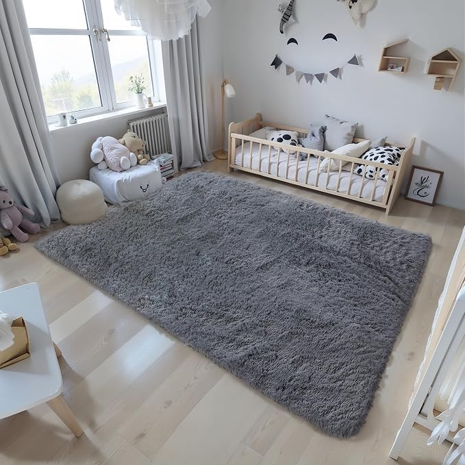 Grey Fluffy 8x10 Large Area Rugs - Image 6