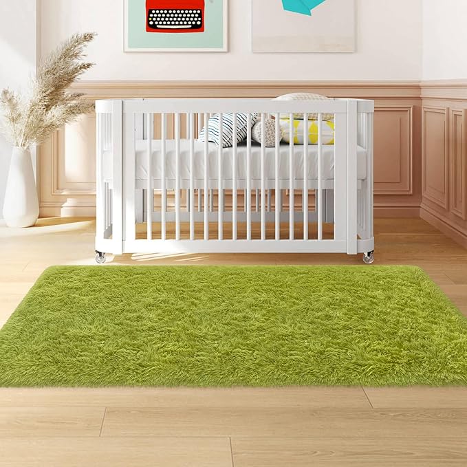 Soft Grass Green Fluffy Rug for Bedroom Living Room, 2x6 ft Fuzzy Green Shag - Image 8