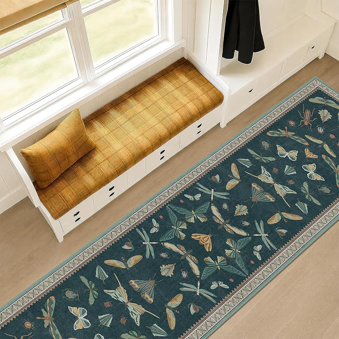 Hazo Haus 2x10 Hallway Runner Rug, Washable Foldable Green Boho Carpet - Image 3