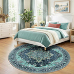 RELEANY Area Rugs Round 7ft Washable Non-Slip, Floral Vintage Distress - Image 2