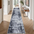 2.6'x14' Runner Rug Washable Rug: Modern Abstract Soft Thin Runner Rug Dark - Image 2