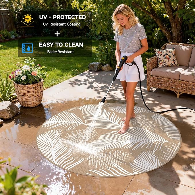 Pauwer Waterproof Outdoor Rug 6ft, Reversible Plastic Straw Patio Camping Rug - Image 4