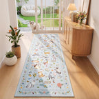 Unirea 2.6x8 Blue Grey Cat Runner Rug, Washable Non Slip Botanical Rug - Image 3