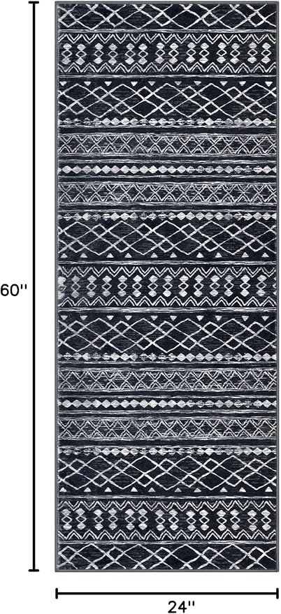 KUTA Boho Vintage Hallway Runners 2x5 ft Black Moroccan Washable Runner Rug - Image 2