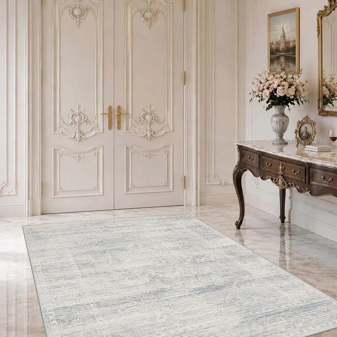 Latte&Fog 3x5 Entryway Blue Area Rugs, Vintage Washable Floral Rugs Boys by LatteFog