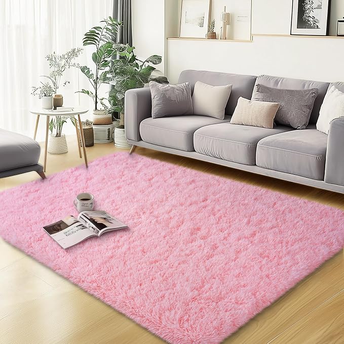 qulint Pink Area Rugs for Bedroom, 3x5 Fluffy Nursery Rug Soft Shag Rugs for by QULINT