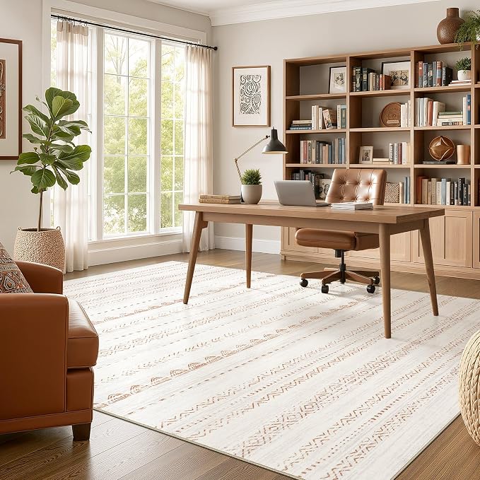 Nakagishi 8x12 Area Rugs Living Room: Washable Boho Large Neutral Soft - Image 5