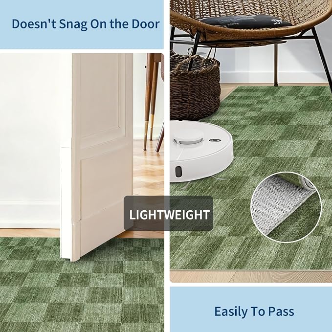 GarveeHome Moss Green Checkered Rug 2x3 Washable Rug Non-Slip - Image 7