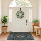 Vintage Large Entryway Rugs Indoor, 3x5 Washable Blue and Green Floral Rugs - Image 3