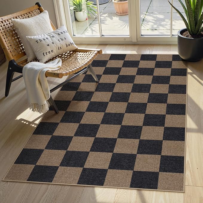 Lahome Colette Checkered Easy Jute 3x5 Rug, Washable Rugs - Image 8