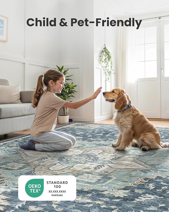 AMADA HOMEFURNISHING Washable Area Rugs, Low-Profile Washable Rug - Image 3