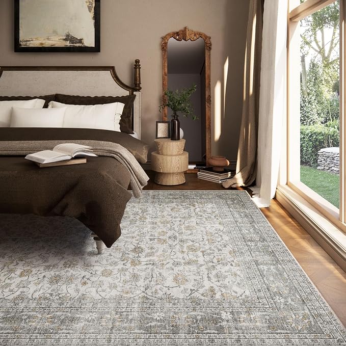 Machine Washable Rugs for Living Room: 8x10 Area Rugs for Bedroom Vintage Stain - Image 3