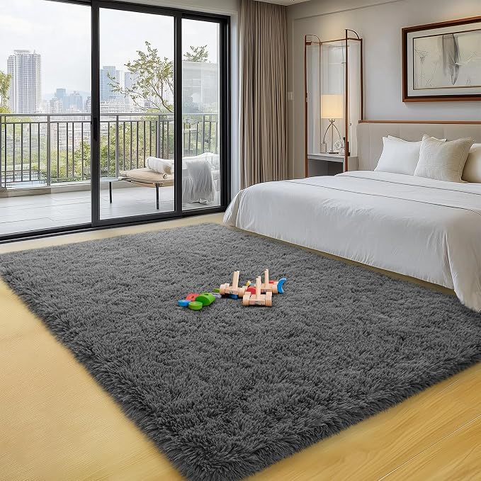 qulint 4x6 Bedroom Area Rug, Soft Fluffy Dark Grey Rug - Image 7