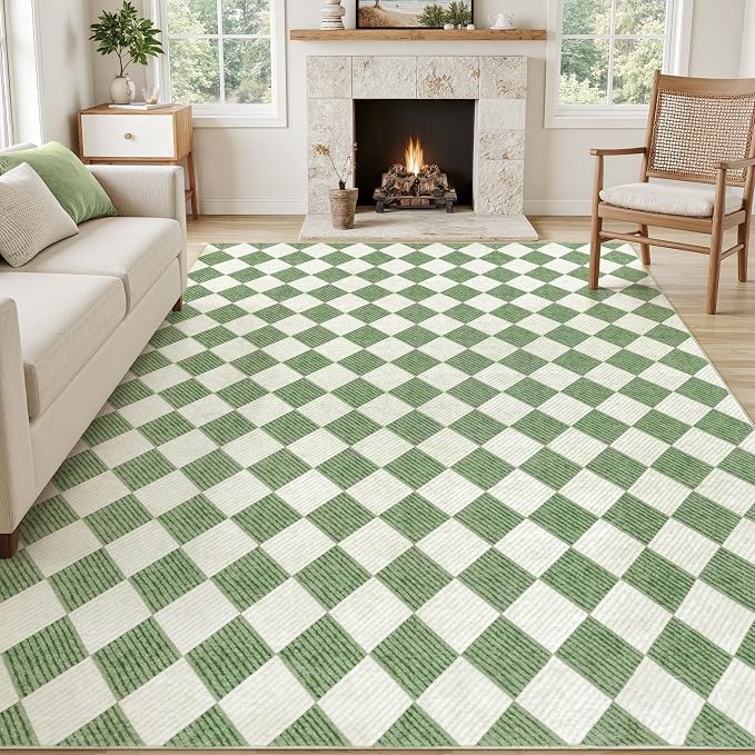 Checkered Washable Rug 6x9, Soft Non-Slip Farmhouse Area Rug - Image 3