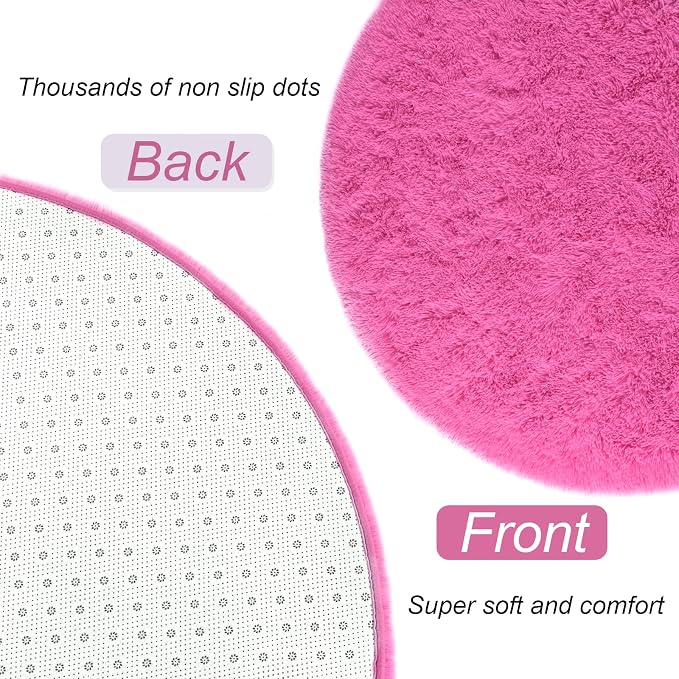 LOCHAS Bedroom Rug 2.6' x 5.3', Hot Pink Fluffy Shaggy Area Rug - Image 6