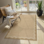 LIVEBOX Scalloped Washable 3x5 Outdoor Rug, Easy Jute Geometric Tan Rug - Image 8