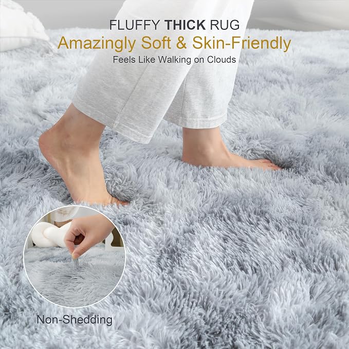 KICHOWUA Thick Area Rug Light Grey 6x9 Fluffy Shag - Image 2