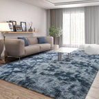 FlyDOIT Large Area Rugs for Living Room, 5x8 Feet Tie-Dyed Blue Grey Shaggy Rug - Image 2