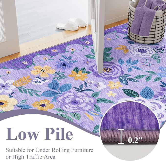 DUKINO 4x6 Area Rug, Lightweight Non Slip Washable Floral Rug, Indoor Low Pile - Image 8