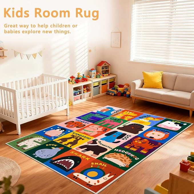 Kids Rug 4x6 Animal Alphabet Play Mat Educational Learning Area Rug Soft - Image 6