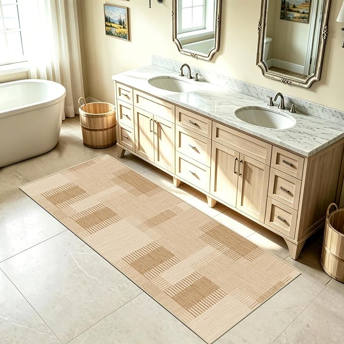 Faux Linen Washable Runner Rug: Water Absorbent Surface Non-Slip Rubber Bottom - Image 2