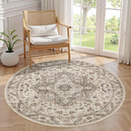 5ft Round Vintage Living Room Area Rug by COTILED