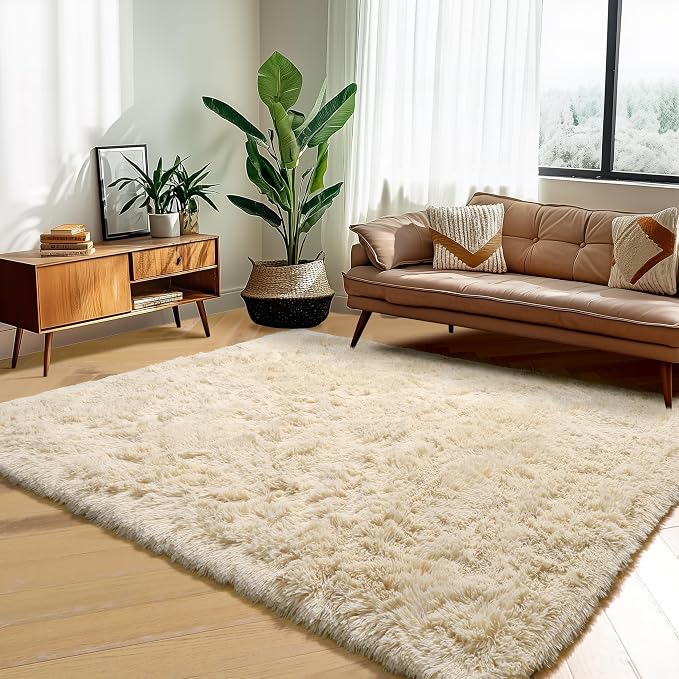 Amdrebio Beige Area Rugs for Bedroom Kids Room, 5x7 Fluffy Plush Shag Furry - Image 7