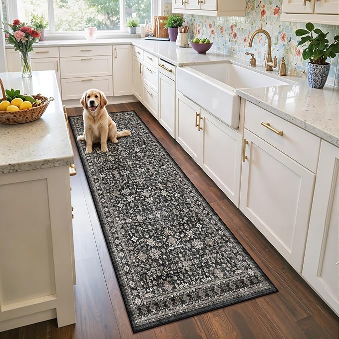 Dark Grey Washable 2x6 Runner Rugs by WelcometoBabovid