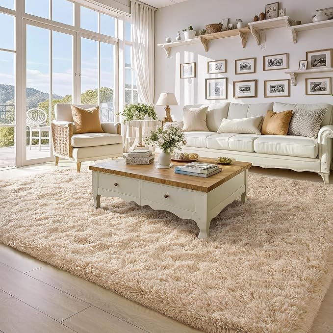 BENRON Soft Fluffy Rugs for Living Room 8 x 10 Light Tan, Extra Large Area Rug - Image 4