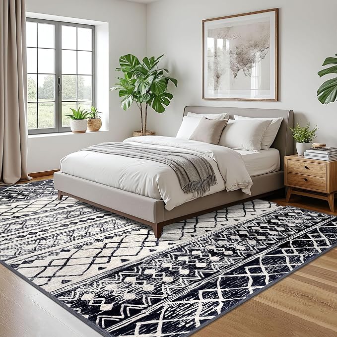 KUTA Moroccan Area Rugs 9x12 Living Room Black Navy Blue, Large Washable Boho - Image 3
