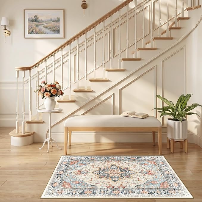 RELEANY Area Rugs Small 2'6"x4' Washable Non-Slip, Floral Vintage Distress - Image 2