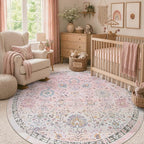 Lahome Girls Bedroom Pink Round Rug 6ft, Soft Washable Floral Circle Rug by Lahome