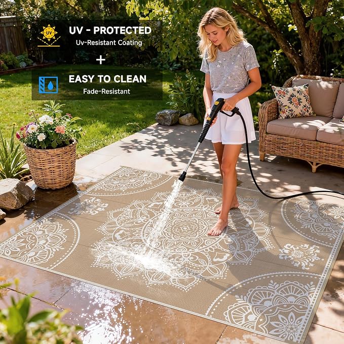 Pauwer Waterproof Outdoor Rug 6x9, Reversible Plastic Straw Patio Camping Rug - Image 4