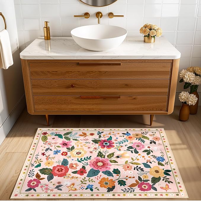 RELEANY Floral 2x3 Area Rugs Washable Print Boho Cute Carpet Non Slip Flower - Image 3