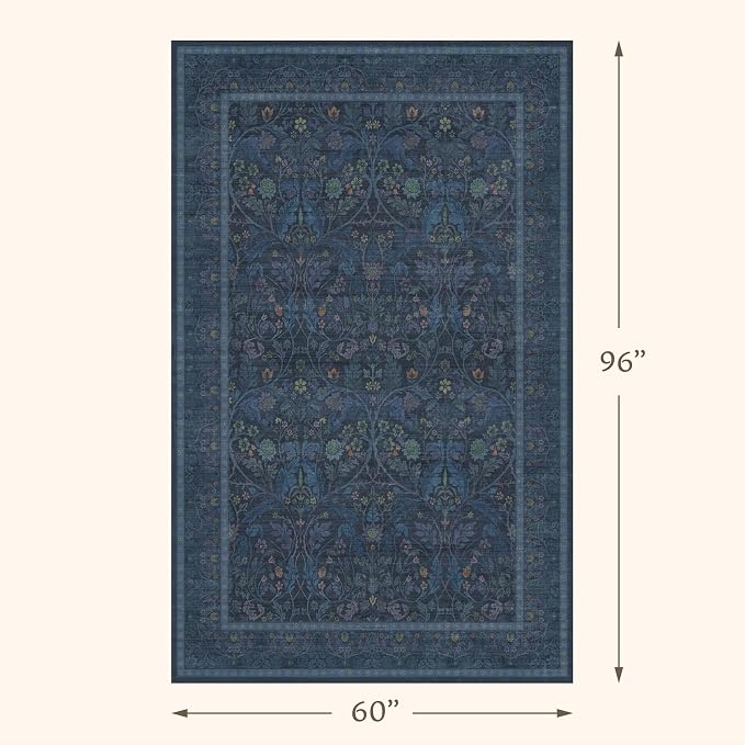 Dark Blue 5x8 Boho Living Room Rug - Image 2