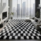 Checkered Area Rugs for Bedroom Living Room, 6x9 Black and White Fluffy Soft - Image 2
