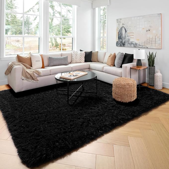 Amdrebio Black Fluffy Large Living Room Rugs, 6x9 Rug, Furry Area Rug - Image 7