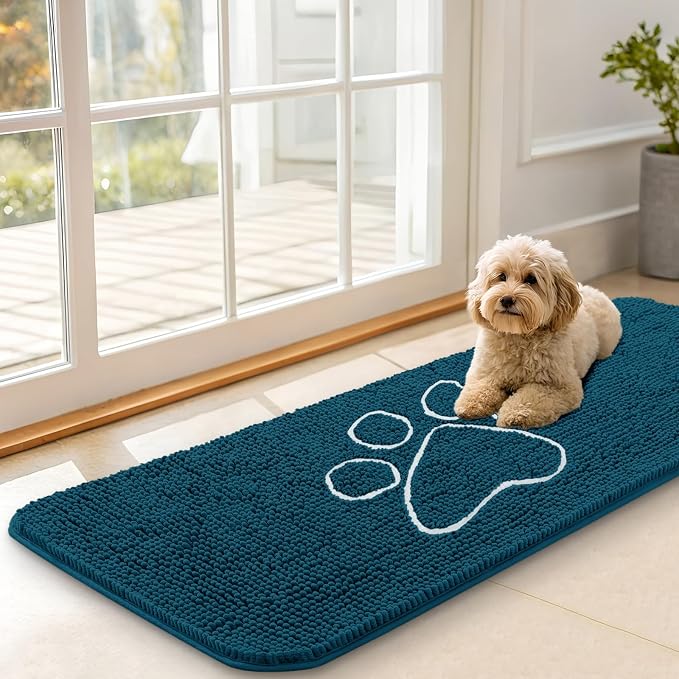 OLANLY Dog Door Mat for Muddy Paws 47x17, Paw Print Design, Absorbs Moisture by OLANLY