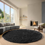 ONASAR Black Round Rugs 8ft for Living Room, Fluffy Bedroom Circle Area Rug by ONASAR