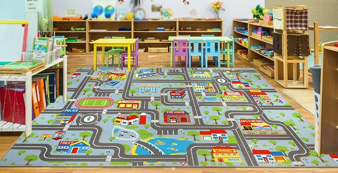 Capslpad Sky Blue Car Road Kid Rug Carpet Playmat by CapslpadDirect