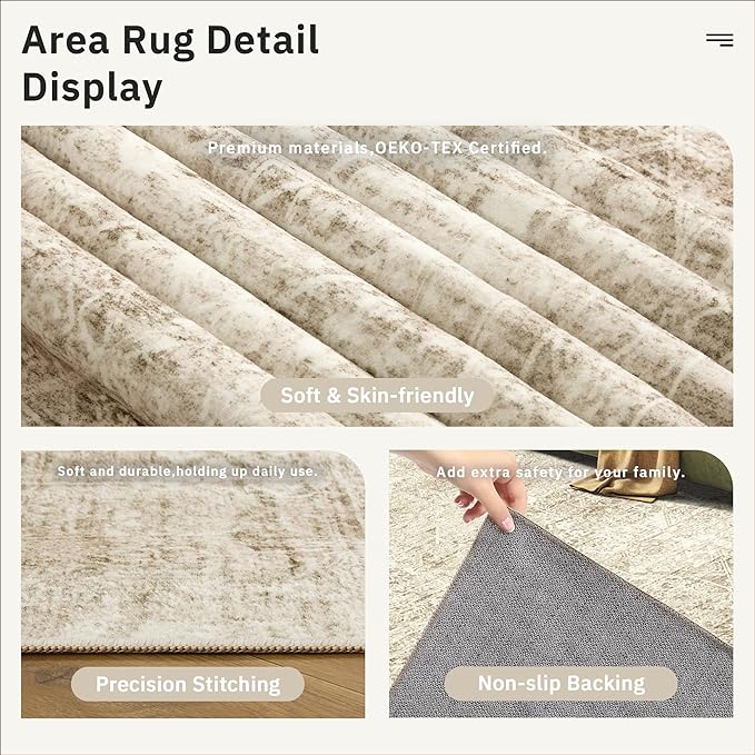 Soalmost 5x7 Area Rugs Brown Low Pile Indoor Washable Trendy Faded Style Floral - Image 6