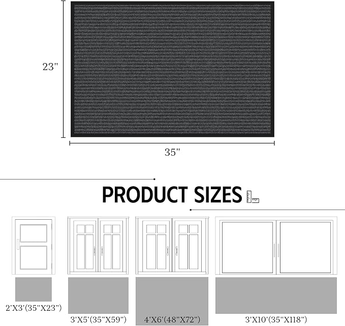Front Door Mat 35"x23", Heavy Duty Low Profile Door Mat Indoor Entrance - Image 2