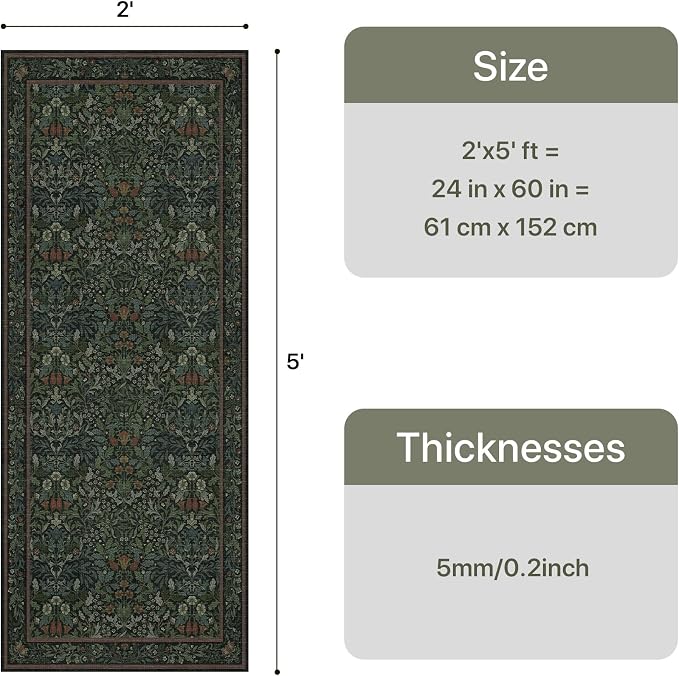 GENIMO Washable Floral Runner Rug 2x5, Non-Slip Long Hallway Carpet - Image 2