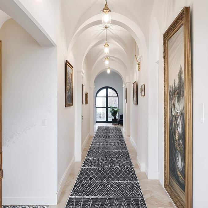 Washable 2.6x14 Runner Rug Moroccan: Hallway Rugs Non Slip Geometric Bedroom - Image 3