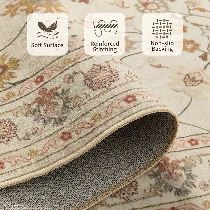 Rugxara Floral Rug for Living Room Bedroom, 4x6 Washable Rug, Vintage Boho Area - Image 4
