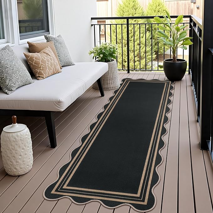Scalloped 2.6x8 Kitchen Runner Rug, Washable Rugs - Image 9
