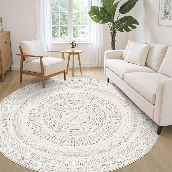 cotiled 6x6 Round Area Rugs Living Room Rug: Washable Boho Rugs - Image 3