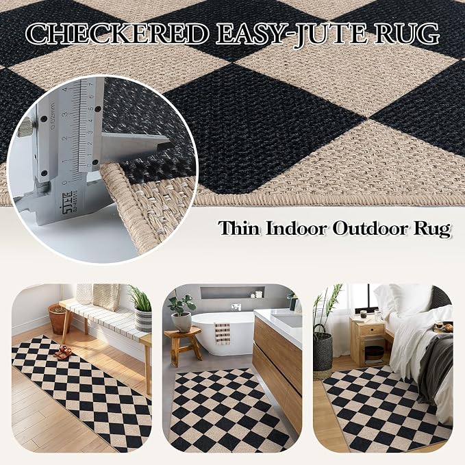 Lahome Checkered Easy Jute 3x5 Entryway Front Porch Rug, Washable Farmhouse - Image 5