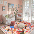 Blush Floral Machine Washable Rug, 3x5 Rug Non Slip Soft Bedroom Rugs - Image 6
