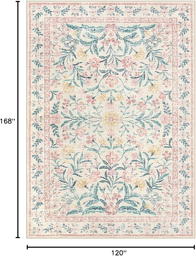 Wonnitar Machine Washable 10x14 Area Rugs, Large Living Room Rug Floral Pink - Image 2